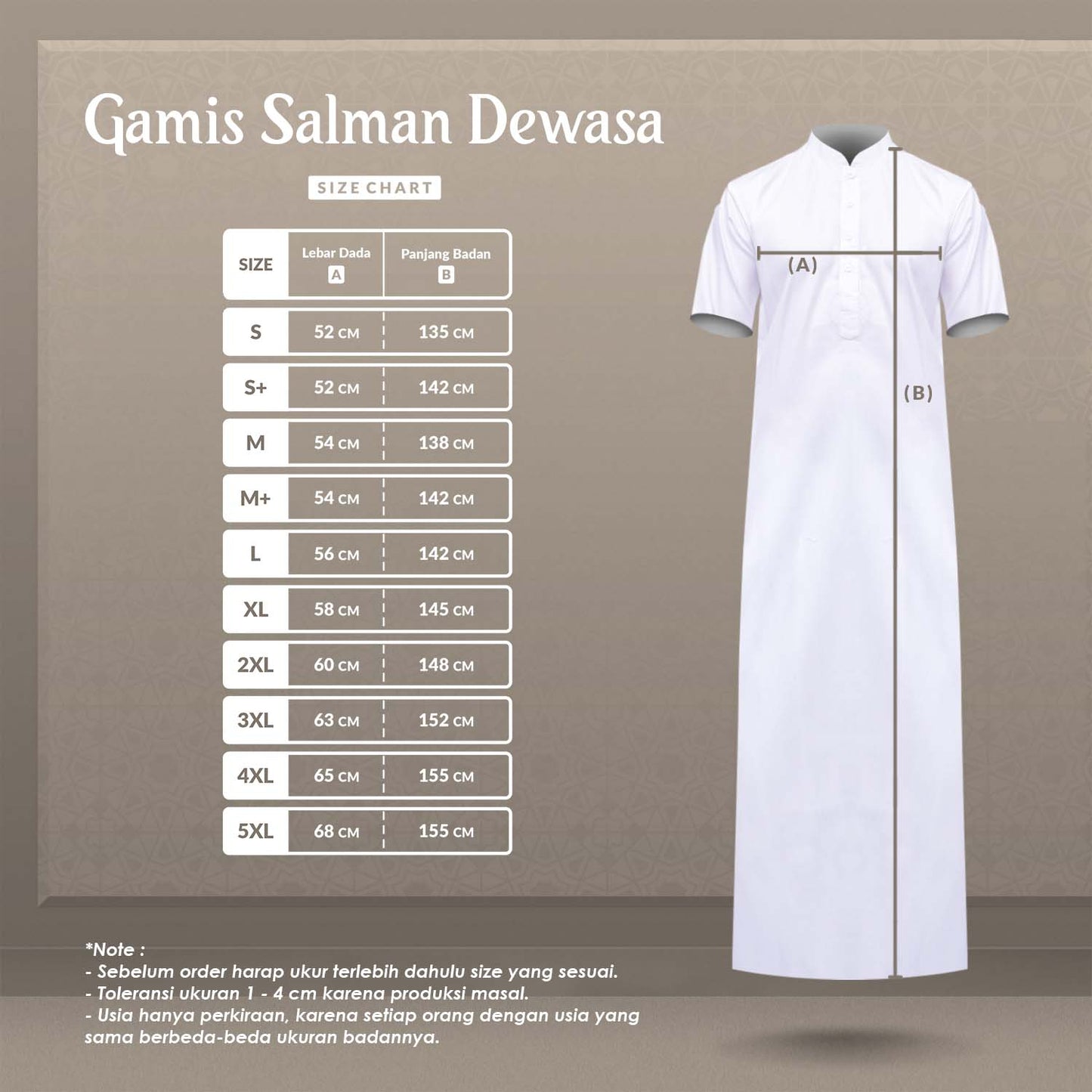 Alghaza Mubarak | Jubah Slim fit Dewasa Cowok Lengan Pendek | Gamis Salman Dewasa