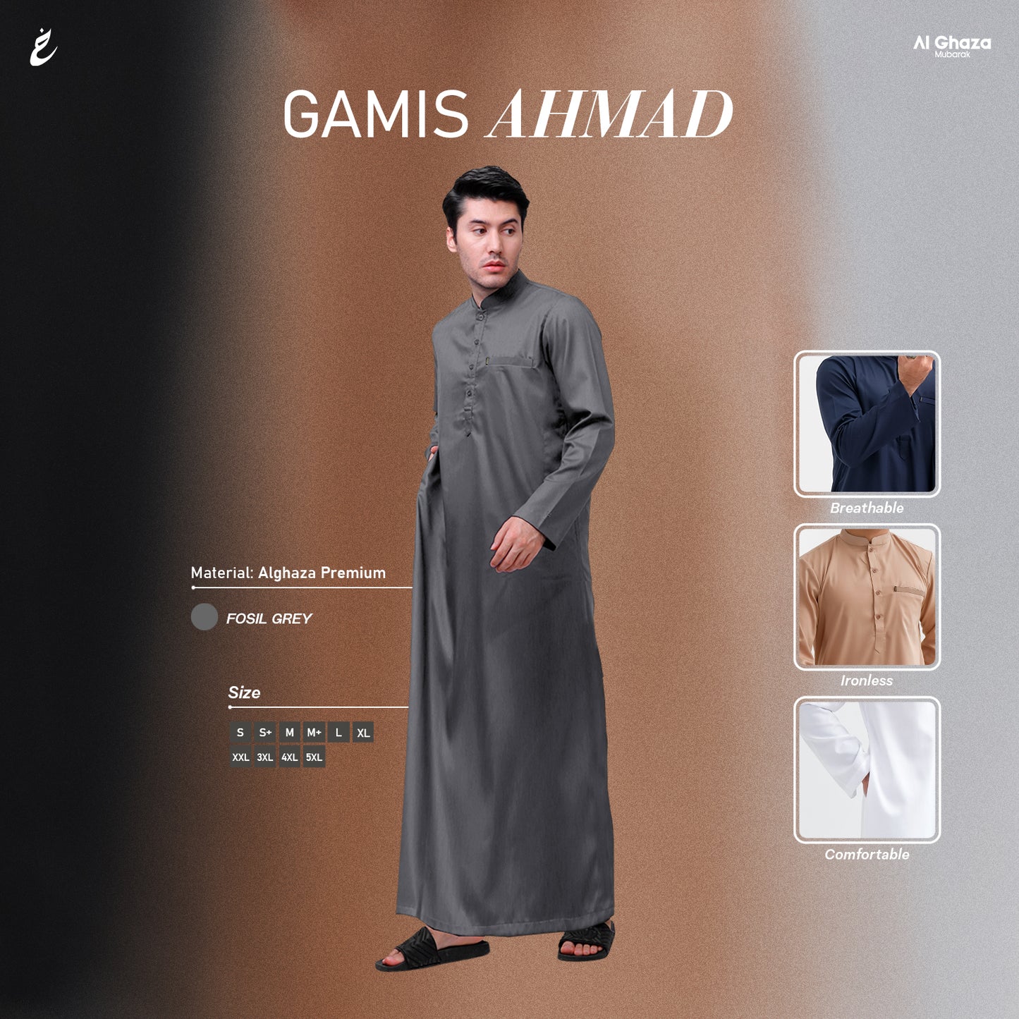 Gamis Ahmad Warna Fossil Grey