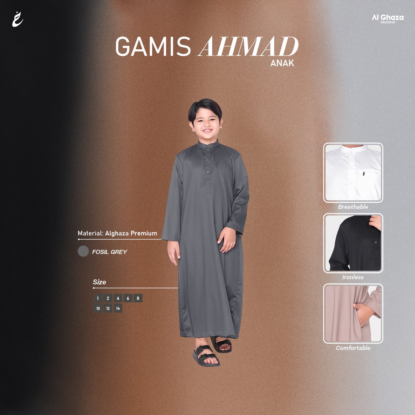 Gamis Ahmad Anak Warna Fossil Grey
