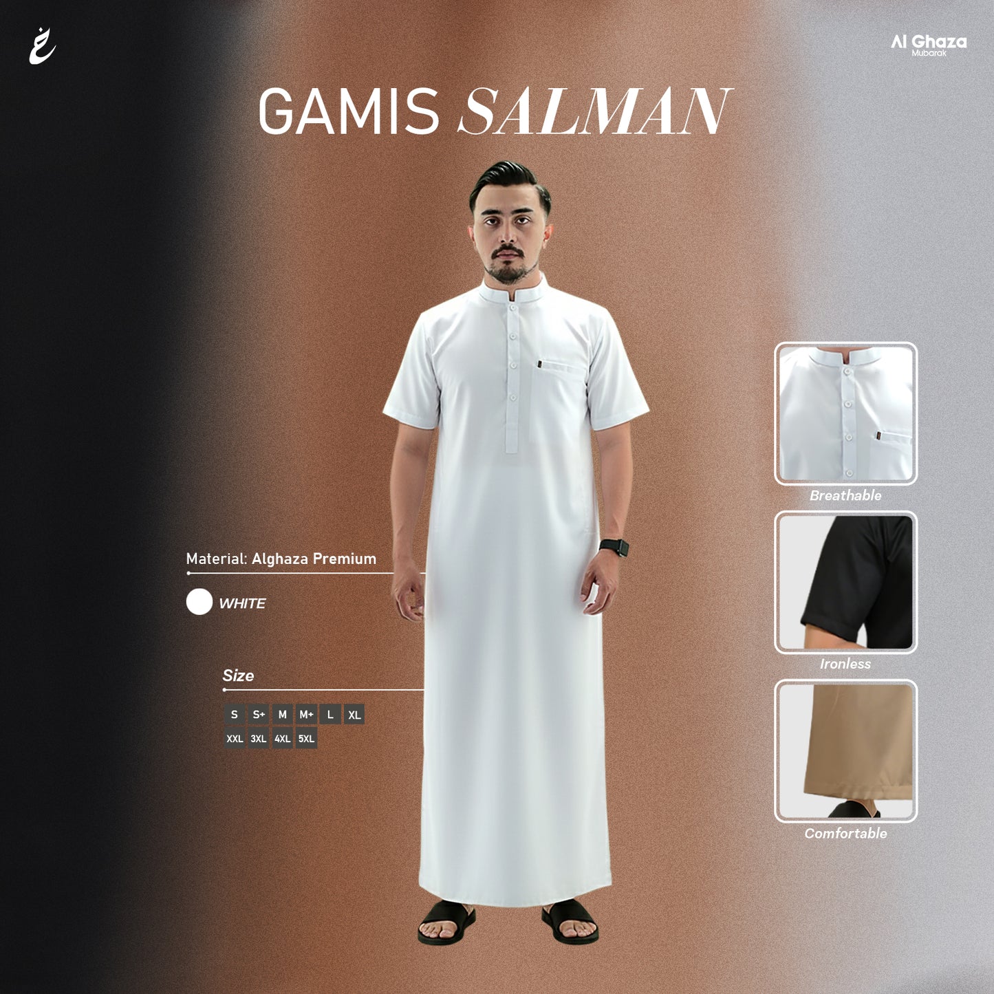 Alghaza Mubarak | Jubah Slim fit Dewasa Cowok Lengan Pendek | Gamis Salman Dewasa