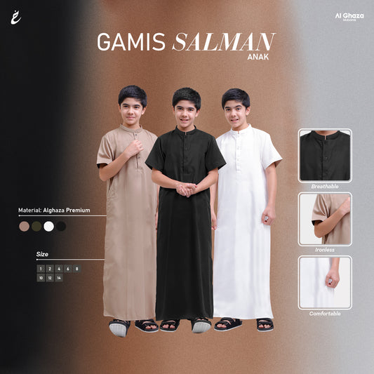 Alghaza Mubarak | Jubah Anak Cowok Lengan Pendek | Gamis Salman Anak