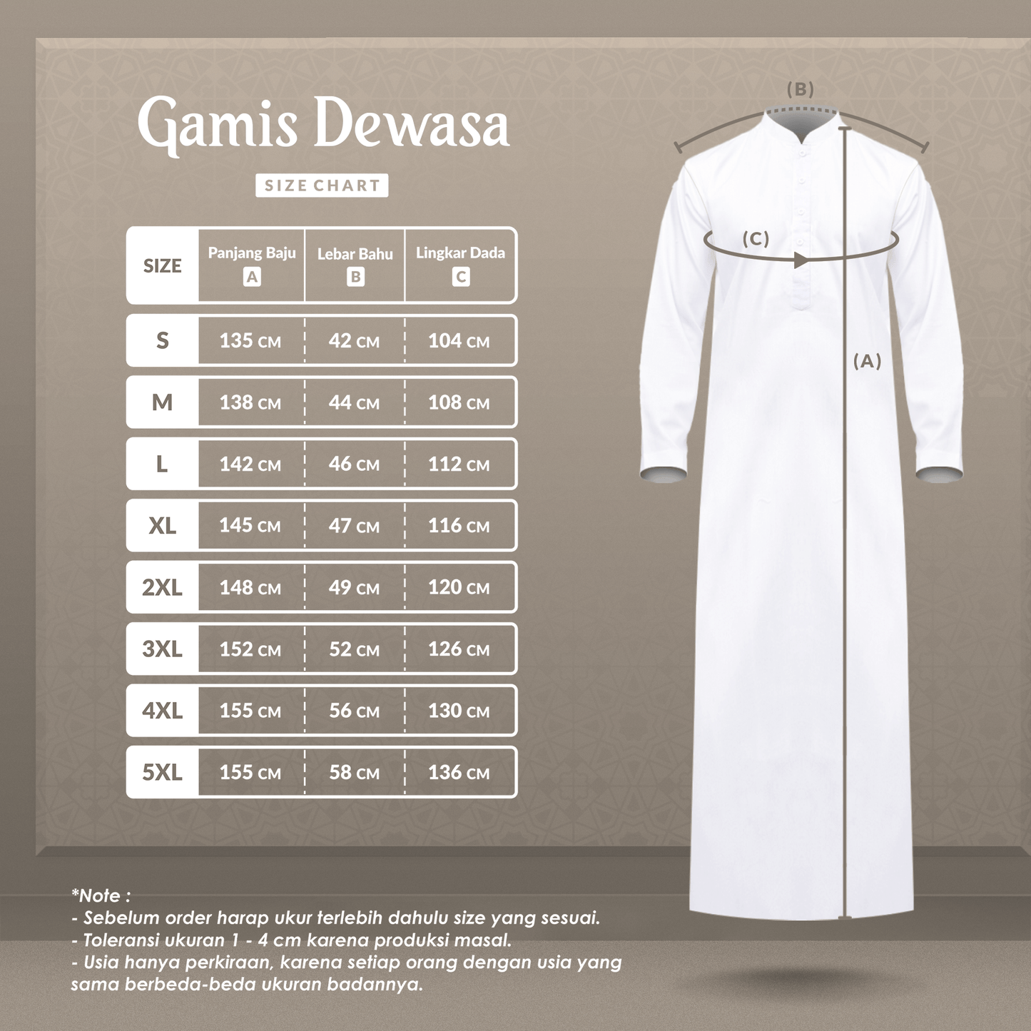 Gamis Arofah Lengan Kemeja Dewasa